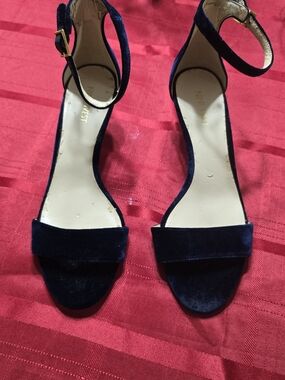 Nine West Navy Velvet Open-Toe Ankle-Strap Heels